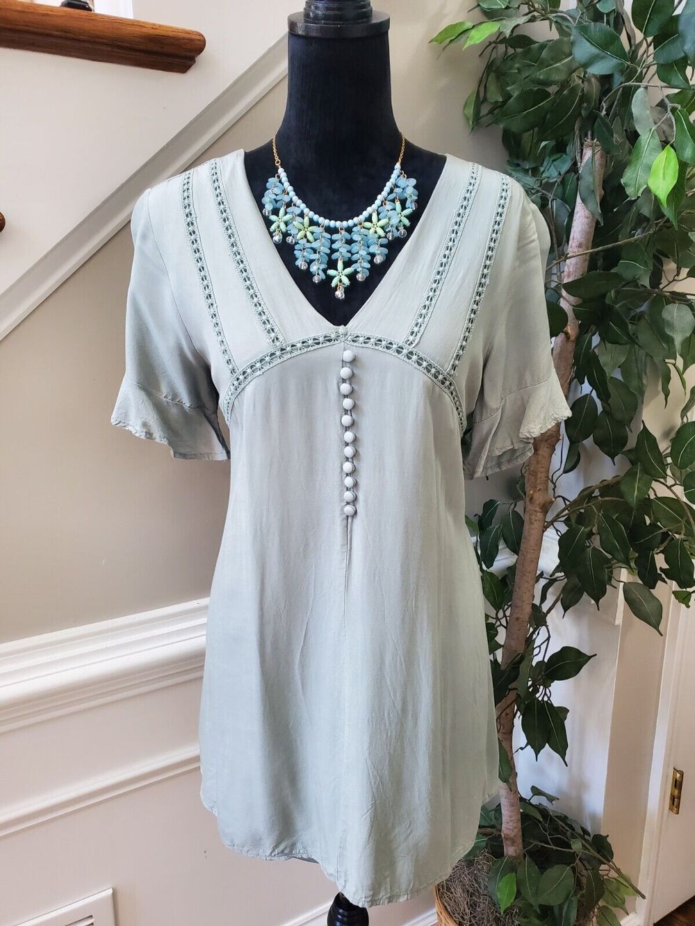 Blue Rain Women's Green 100% Rayon V-Neck Half Sleeve Top Blouse Size Small